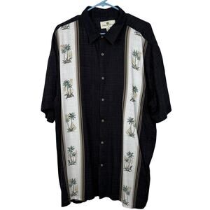 Island Shores Palm Tree Panel Aloha Shirt XXL Rayon Hawaiian Vintage